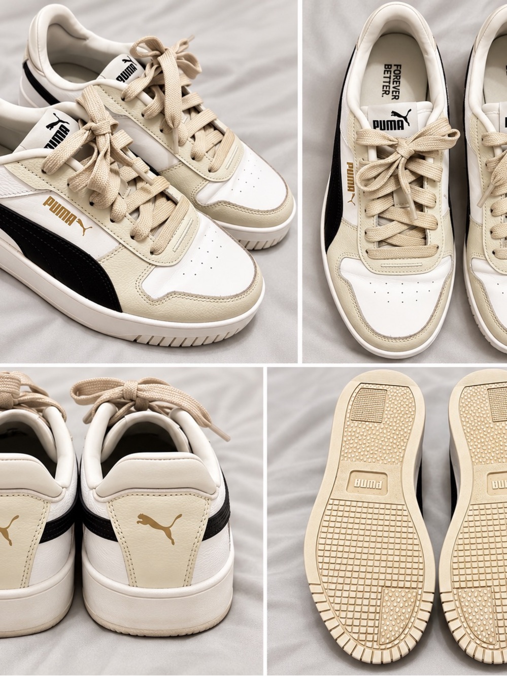 Puma Carina 2.0 Women’s Sneakers Size 8 White Beige Black Gold